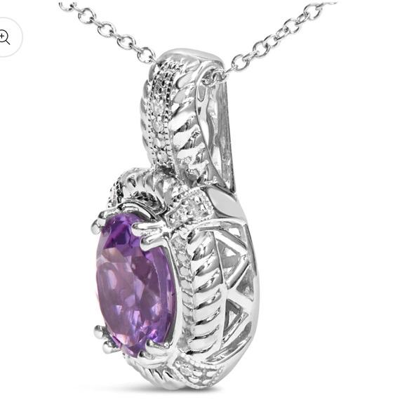 Haus of Brilliance .925 Sterling Silver Amethyst & Diamond Pendant 18” Necklace - Picture 3 of 4